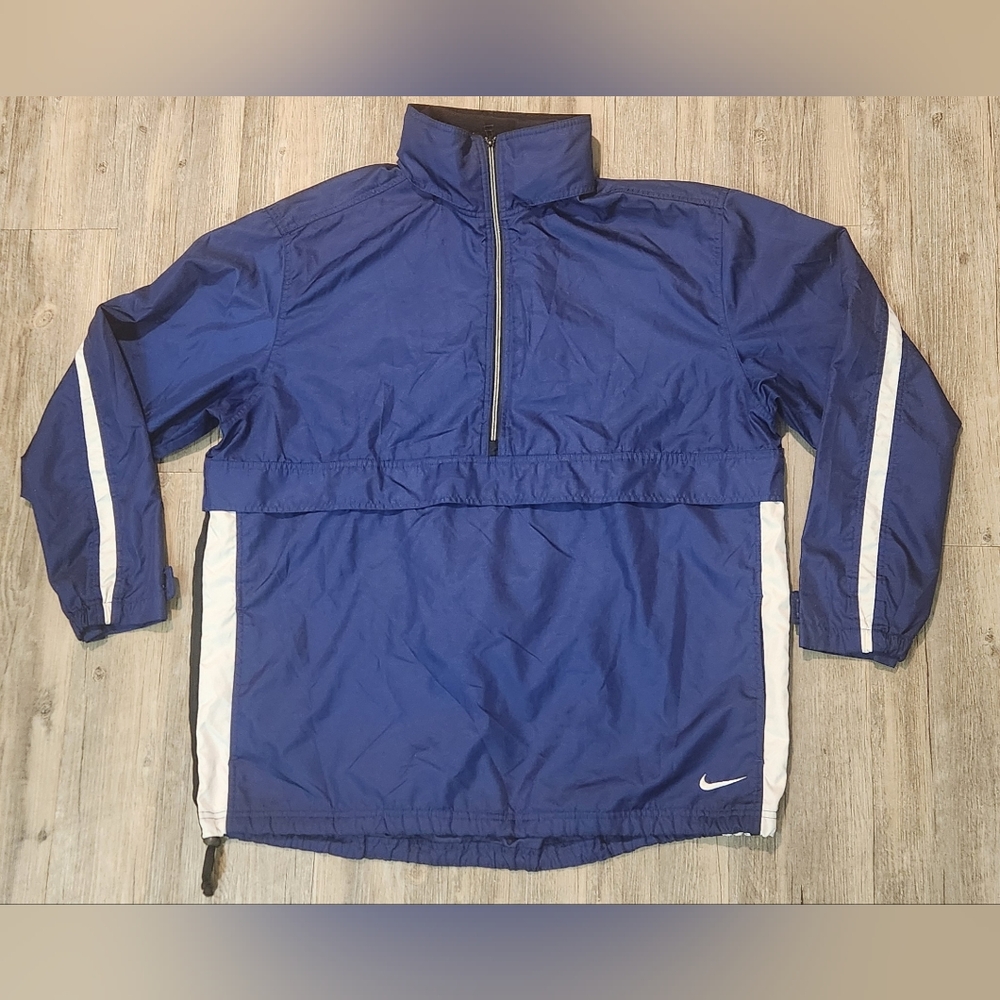 Vintage Nike 90s Pullover Half-zip Anorak Windbreaker Hooded Jacket Mens XL Blue